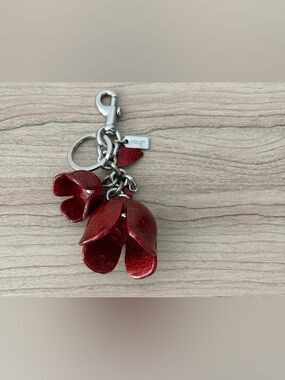 Coach Red Floral Charm Keychain - Sparkle Petal Accent